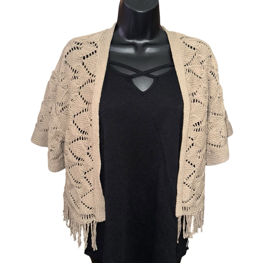 American Rag Open Knit Fringe Cardigan Sweater Cotton Blend Women’s Medium